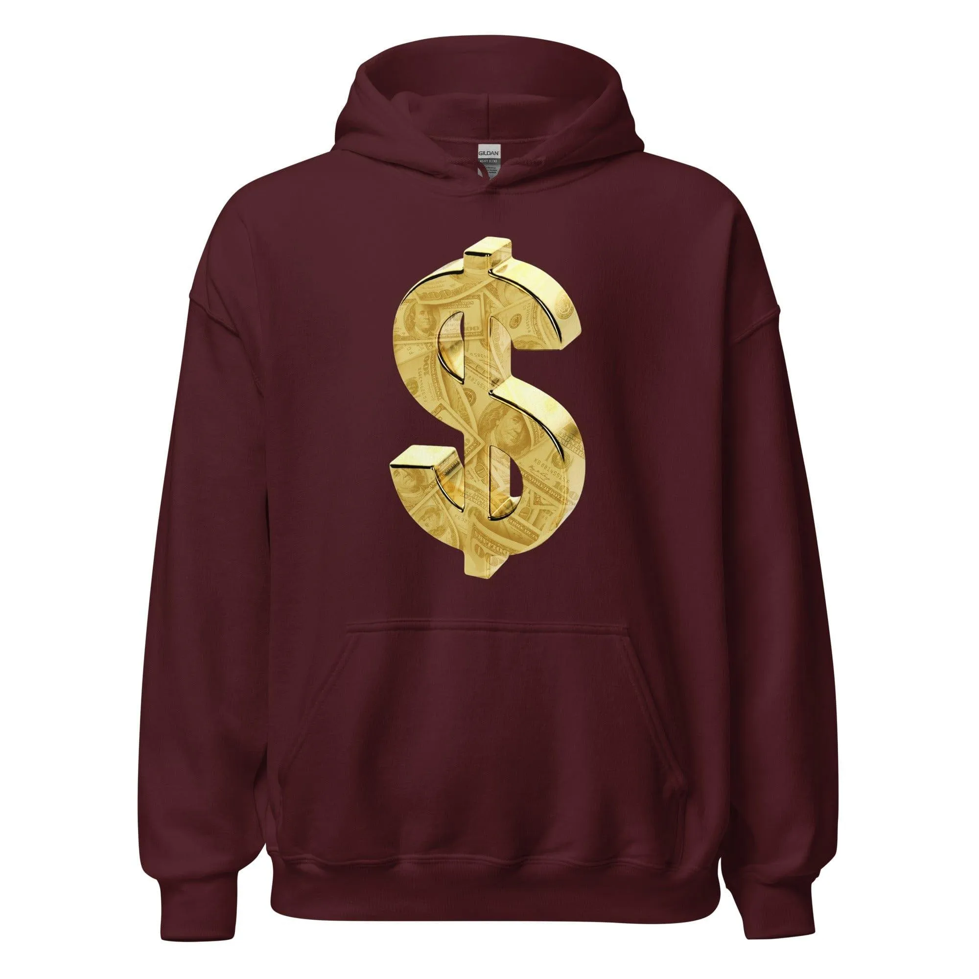 Golden Dollar Sign Hoodie DTG Printed Premium Blended Cotton Pullover
