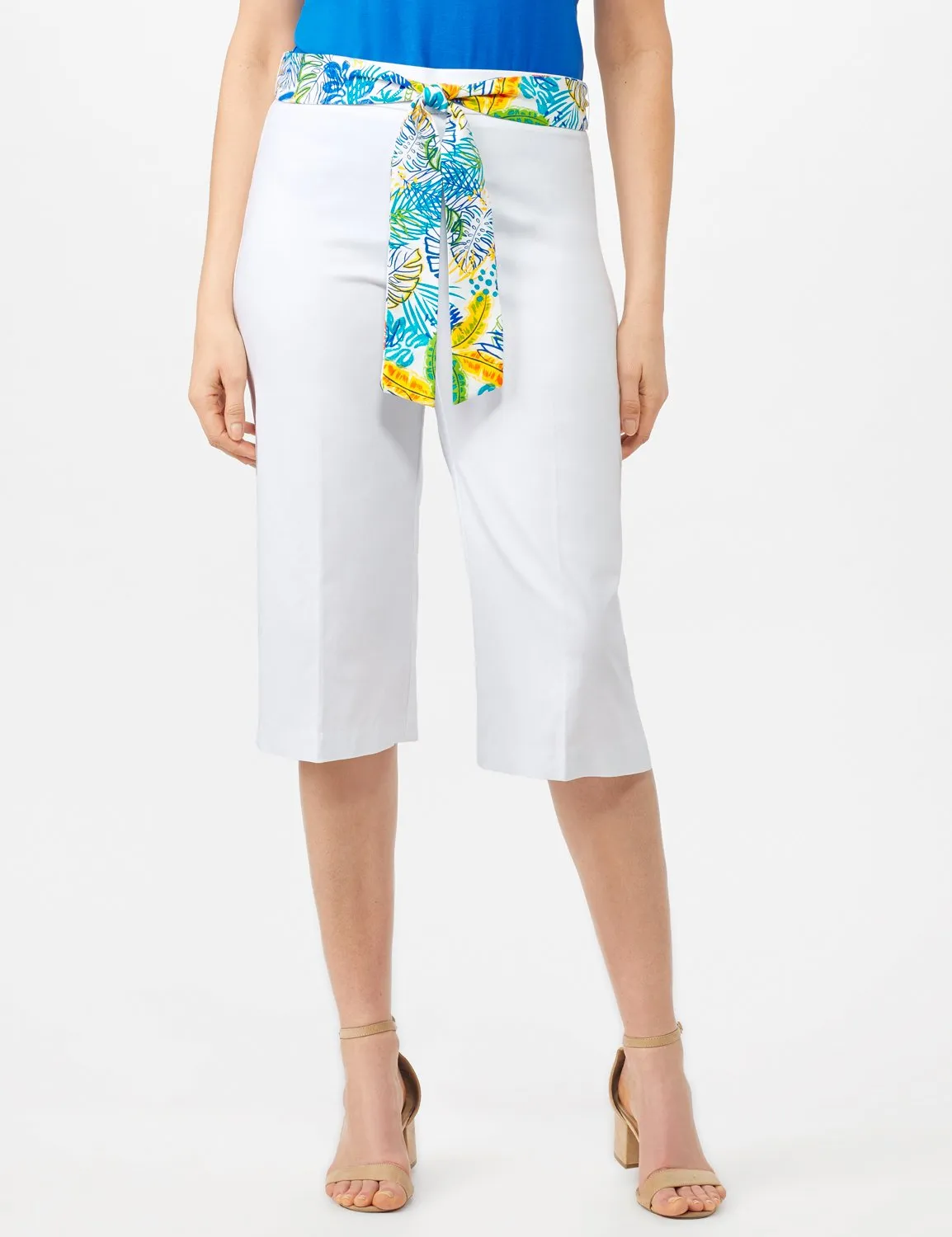 Pull On Crop Pants With Printed Tie Sash
