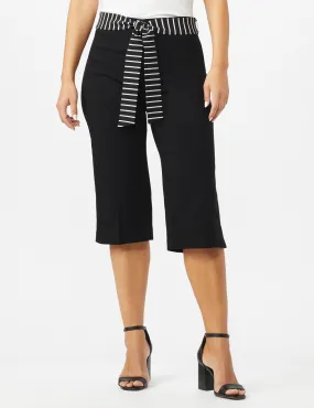 Pull On Crop Pants With Printed Tie Sash