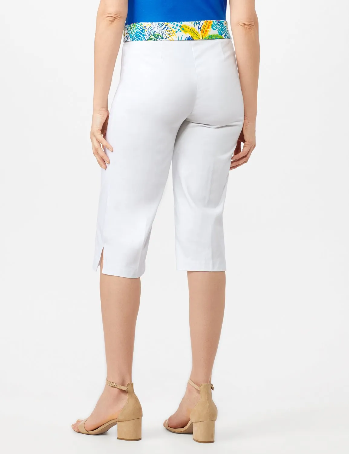 Pull On Crop Pants With Printed Tie Sash