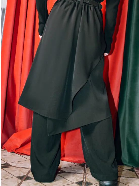 Two Piece Faux Splicing Pants Layered Wide Dragon