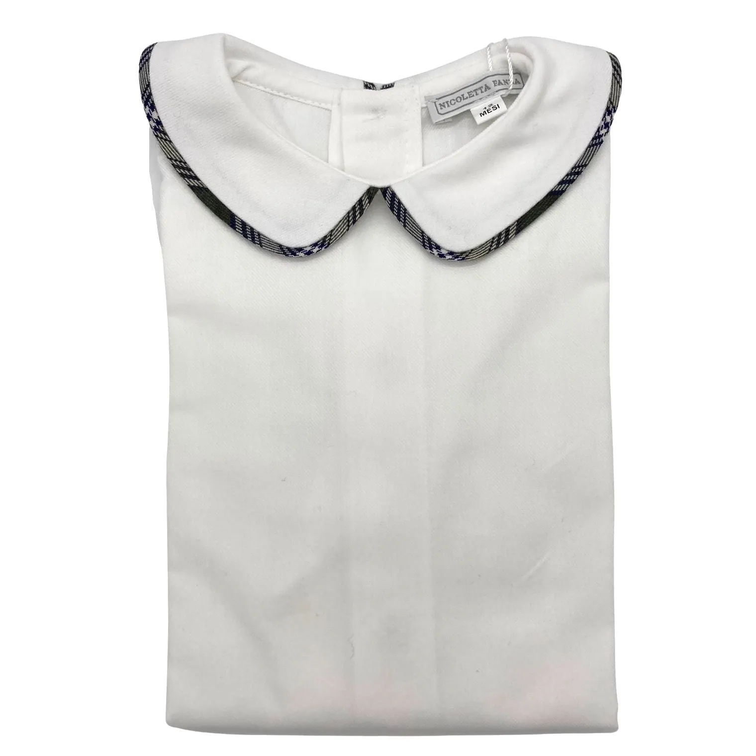White Cotton Body with Check Trimmed Collar - Harry